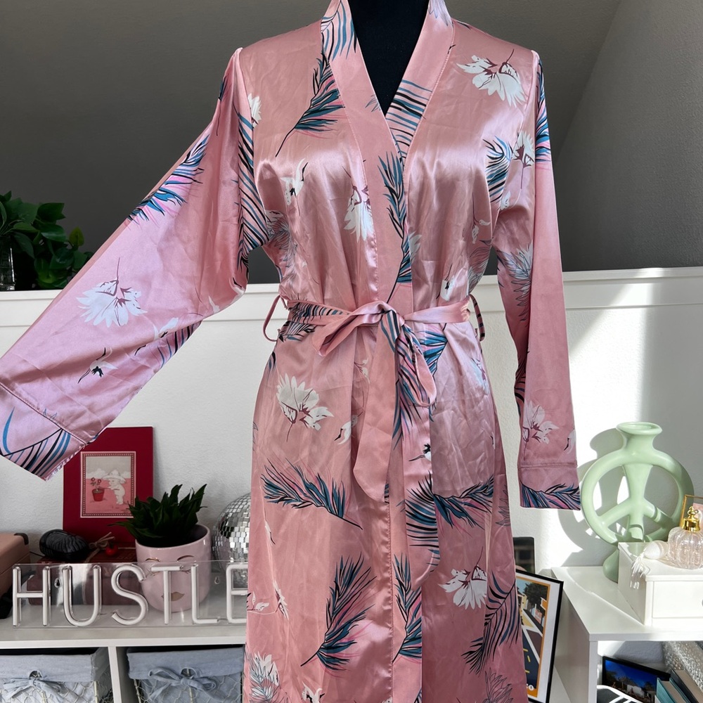 Tropical pink satin robe